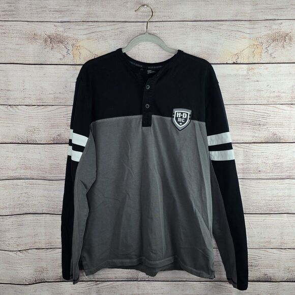 Men's Harley Davidson Colorblock Embroidered Henley Long Sleeve Shirt Large - Picture 1 of 8